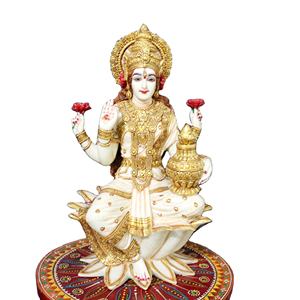 Statue de Laxmi assise en polyrésine blanche, artisanat traditionnel Nirmala, déesse hindoue Maa Laxmi, figurine de temple - Product Image 1