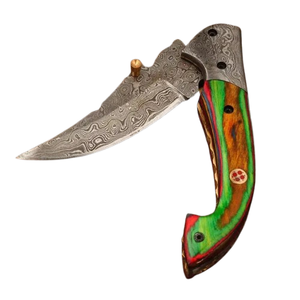 Wholesale High Quality damascus Steel Pocket Knife With Damascus Bolster Folding Knife With MIlticoloe Pakka Wood Handle - Product Image 4