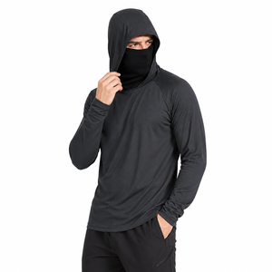 Sweat-shirt à capuche noir pour homme, manches longues, UPF 50, séchage rapide, performance, pêche, couleur unie, pull-over - Product Image 4