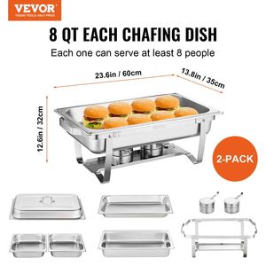 2 Pack 8 Qt Stainless Steel Chafing Dish <b>Buffet</b> Set Full 4 Half Size Pans Rectangle Catering Warmer <b>Server</b> - Product Image 2