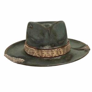 Jimieson Apparel Dark Green Leather Wide Brim Striped <b>Hat</b> Leather <b>Band</b> Unisex Outdoor Casual Winter Wear 48-50cm Quick Dry - Product Image 4