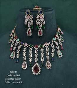 09327Designer CZ Jewelry Set <b>Necklace</b> Earrings Rhodium Plated Red Zircon Classic Wedding Women's Fashion Jewelry - Product Image 5