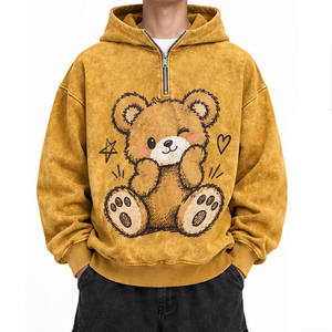 Hoodie Homme Coupe Ample Délavé à l'Acide avec Fermeture Éclair Courte, Marque Privée, Vente en Gros, Fabricant de Hoodies, Coton Molletonné French Terry, Direct Usine - Product Image 1