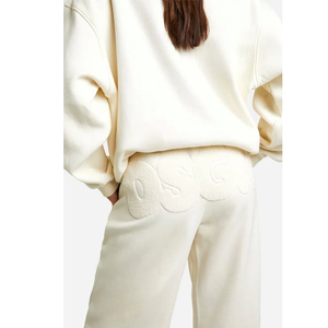 Conjunto Deportivo de 2 Piezas para Mujer, Felpa Crema, Cuello Redondo, Corte Holgado, Casual, Sudadera y Pantalones Largos de Color Sólido - Product Image 6