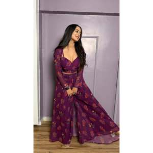 Belle robe de soirée Indo Western pour les fêtes avec impression numérique - Product Image 4