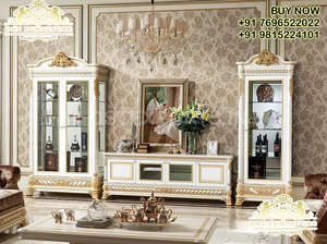 Meuble TV antique de style français pour la maison Meuble TV classique et de luxe en bois massif de style européen - Product Image 2