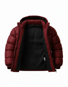 Blouson matelassé à capuche bordeaux pour homme – Manteau d'hiver léger style streetwear décontracté et chaud – Vente en gros - Product Image 4