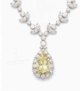 Elegant <b>necklace</b> in 18K white gold with fancy yellow pear diamond floral design surrounded by brilliant lab grown white diamonds - Product Image 2