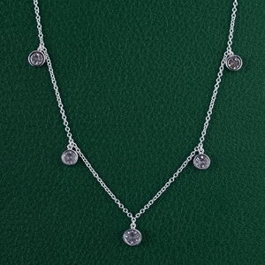 Modern Dangling Brilliant Cut Diamond Station <b>Necklace</b> Lab Grown Stones IGI Certified Bezel Settings <b>Delicate</b> Solid Gold Link - Product Image 4