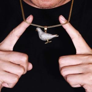 Collier Pendentif Hip Hop Oiseau Colombe Luxe Sertie de Pierres, en Argent Sterling 925 Plaqué Or, Breloque pour Hommes et Femmes, Bijoux Personnalisés, Vente en Gros - Product Image 6