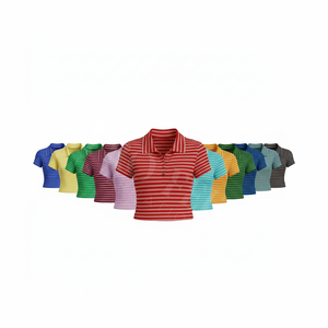 Camiseta Polo Moderna y Elegante, Ligera, Personalizada con Rayas Estampadas, Manga Corta, Corte Ajustado, Mezcla de Algodón - Product Image 1