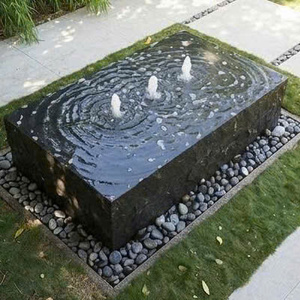 Fontaine de jardin moderne minimaliste en pierre de basalte naturelle massif, avec surface polie et creux profond - Product Image 3