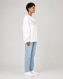 Sudadera Blanca Extra Grande con Cuello Redondo y Estampado de Libélula con Lentejuelas, Sudadera de Algodón Tejido de Manga Larga para Mujer, Ropa Urbana de Primavera - Product Image 2