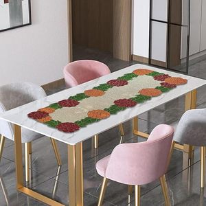 Floral Table Runner Printed Modern Home Decor Washable Beaded Pattern Multicolor Design - Product Image 1