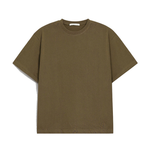เสื้อยืดคอกลมแขนสั้นสีเขียวมะกอกทรงปกติสำหรับผู้ชาย ผ้าฝ้าย 100% สีพื้น สไตล์ลำลอง - Product Image 1