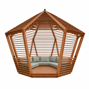 Gazebo Moderno de Madera de Teca Sólida para Exteriores, Pabellón de Descanso para Jardín con Cojines, Muebles para Patio, Resort o Villa - Product Image 1