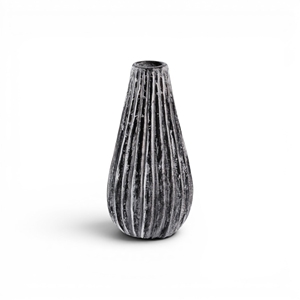 Jarrón de Cerámica Rústico para Mesa, Acabado Mate, Hecho a Mano, Diseño Rayado Gris - Product Image 1