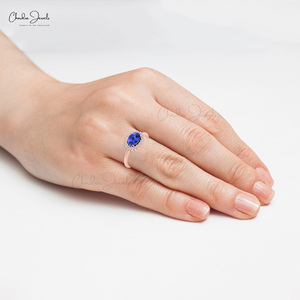 แหวนแต่งงานพลอยแทนซาไนต์ทรงรีขนาด 7x5 มม. สำหรับภรรยา แหวนทองคำแท้ 14K ประดับเพชรทรงรัศมี เครื่องประดับเจ้าสาว รับผลิตแบบ OEM ODM - Product Image 4