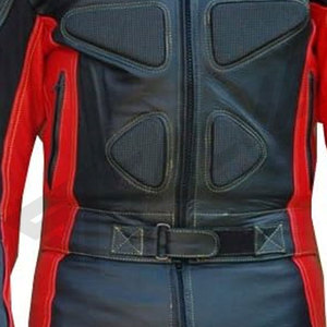 Traje de Motociclismo Unisex de Cuero Negro y Rojo, Manga Larga, Bloques de Color, Transpirable, Resistente al Viento, de una Pieza, Equipo de Protección, 220g - Product Image 3
