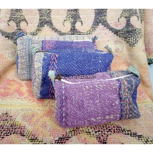 Custom Made Handmade Quilted Tassel Pattern Zipper Closure Eco-Friendly Durable Cotton Kantha Fabric Travel Cosmetic Organizer - Product Image 4
