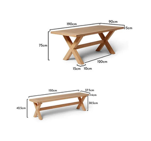 Ensemble de table de pique-nique et de salle à manger en teck massif Per Se Modern avec base en X et banc assorti, meubles de salle à manger en bois rustique - Product Image 5