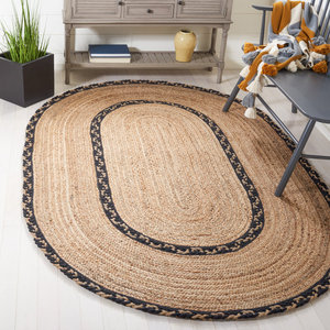 Ensemble de tapis en jute/coton tissé à la main en fibre naturelle brun/noir écologique et élégant - Product Image 1