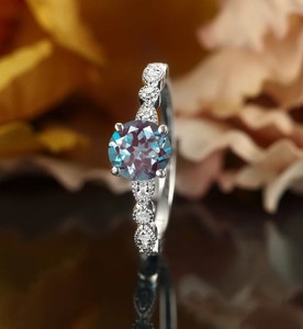 Cut Alexandrite 14K Gold Plated <b>Silver</b> Luxury Vintage Style Engagement Wedding Party Promise <b>Ring</b> Color Change Gemstone Women - Product Image 2