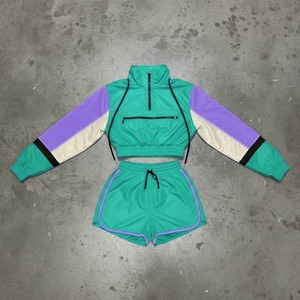 Women's New Fashion Two-Piece Shorts Set Windbreaker Zip-Up Hooded <b>Jacket</b> Windbreaker Short Sets for Women - Product Image 1