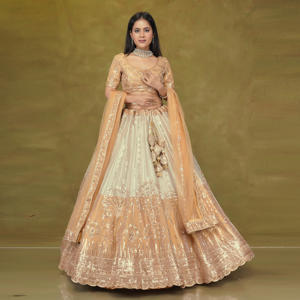 ชุดเลเฮนกาโชลีผ้าไหมแบบดั้งเดิมสำหรับเจ้าสาว ปักลายดิ้นทองหนัก งานแต่งงาน งานดิวาลี กระโปรงทรงบาน ผ้าคลุมไหล่แบบตาข่าย สำหรับงานปาร์ตี้ - Product Image 4