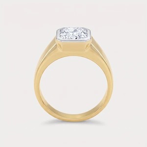 Anillo de compromiso tipo sello con diamante de laboratorio de 2 quilates, talla Asscher, engastado en bisel, de oro amarillo de 14K - Product Image 3