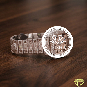 Reloj Exclusivo de Moissanita y Diamantes en Oro Rosa con Esfera Completamente Decorada con Números Romanos, Reloj de Diseño de Lujo para Hombre - Product Image 3