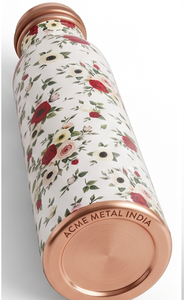 Elegant Floral Printed Design <b>Copper</b> <b>Bottle</b> Perfect For Water Wellness And Modern Sustainable Living Travel Office Gym Yoga Gift - Product Image 3