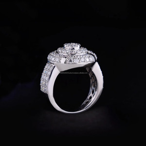 Iced Out Style Round Cut Moissanite Diamond Cluster Engagement <b>Ring</b> Wide <b>Dome</b> Shape Statement Jewelry Hip Hop Trendy Design <b>Ring</b> - Product Image 6