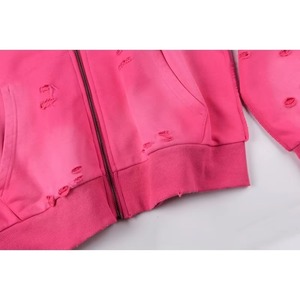 Sudaderas con Capucha Deportivas Casuales para Hombre y Mujer, Diseño Desgastado con Cremallera Rosa, Alta Calidad, Venta al Por Mayor - Product Image 2