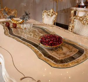 ชุดโต๊ะรับประทานอาหารรูปวงรีไม้สักทองคำหรูหราสไตล์ยุโรปคลาสสิก แกะสลักอย่างประณีต เป็นมิตรกับสิ่งแวดล้อม เหมาะสำหรับโรงแรม ผลิตในอินโดนีเซีย - Product Image 4