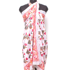 Bohemian <b>Pink</b> Floral Cotton Sarong Women’s Resort Wear Beach <b>Wrap</b>. - Product Image 1