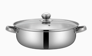 Stainless Steel <b>Soup</b> <b>Pot</b> with Glass Lid Double Handles Induction Compatible Modern Design Multi-layer Coating Dishwasher Safe - Product Image 1