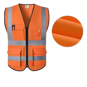 Gilet de sécurité haute visibilité unisexe bleu réfléchissant, vêtement de travail en polyester, plusieurs poches, fermeture éclair, détection des aiguilles - Product Image 3