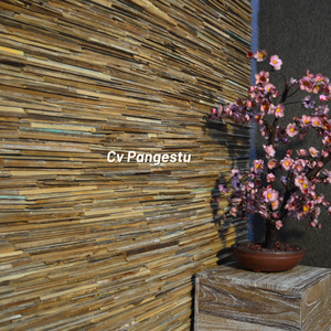 Revêtement mural insonorisant et absorbant le son en bois de teck recyclé au design géométrique moderne pour la décoration intérieure et des villas - Product Image 4