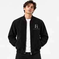 Blouson bomber en daim de chèvre noir sur mesure pour homme, veste en daim premium à fermeture éclair, col côtelé, streetwear décontracté pour homme