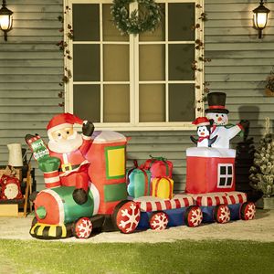 8ft LED Christmas Inflatables <b>Outdoor</b> Holiday Yard Decorations <b>Train</b> Santa Claus Snowman Penguin Gift Boxes Blow-Driven Decor - Product Image 2