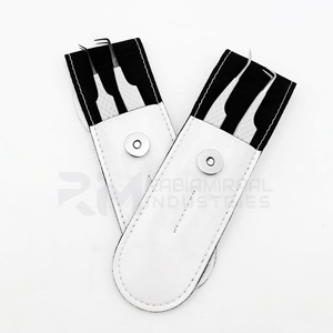 Ensemble de pinces à cils en acier inoxydable RMI, pointes argentées, revêtement en poudre blanche, pointes dentelées/lisses, longueur 10 mm, cuir blanc - Product Image 3