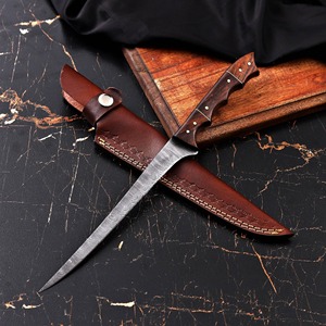 Couteau à fileter artisanal OEM/ODM, lame en acier Damas, manche en bois, 13 pouces, cuisine, bricolage, pêche, camping, extérieur - Product Image 1