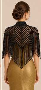 Cape à franges perlées noires, veste de soirée de luxe, boléro - Product Image 6