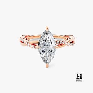 Anillo de compromiso de lujo con diamante de laboratorio talla marquesa, banda de oro amarillo de 14K con diseño de vid retorcida e infinito, anillo solitario - Product Image 2