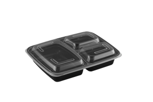 Boîte à lunch en plastique jetable à 3 compartiments avec couvercle, récipient alimentaire moderne à emporter - Product Image 1