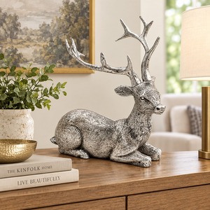 Silver Reindeer Figurine Zinc Alloy Animal Sculpture Home Decoration <b>Christmas</b> Tabletop Accent Traditional Design - Product Image 2