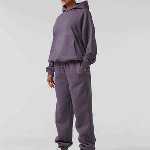 Conjunto Deportivo Informal de Invierno para Mujer, de Alta Calidad, con Capucha, Diseño de Dos Piezas, Mangas Largas, Personalizable, 100% Algodón - Product Image 2