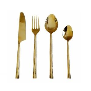 Juego de Cubiertos de Lujo de Acero Inoxidable Dorado de 4 Piezas, Acabado Espejo, Cuchara, Tenedor, Cuchillo, Borde Recto, Apto para Lavavajillas, Duradero - Product Image 1