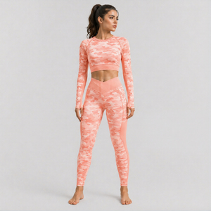 <b>Women</b> Gym Fitness Yoga Set Long Sleeve Crop <b>Top</b> High Waist Elastic Waist Leggings Breathable Four-Way Stretch <b>Compression</b> - Product Image 1